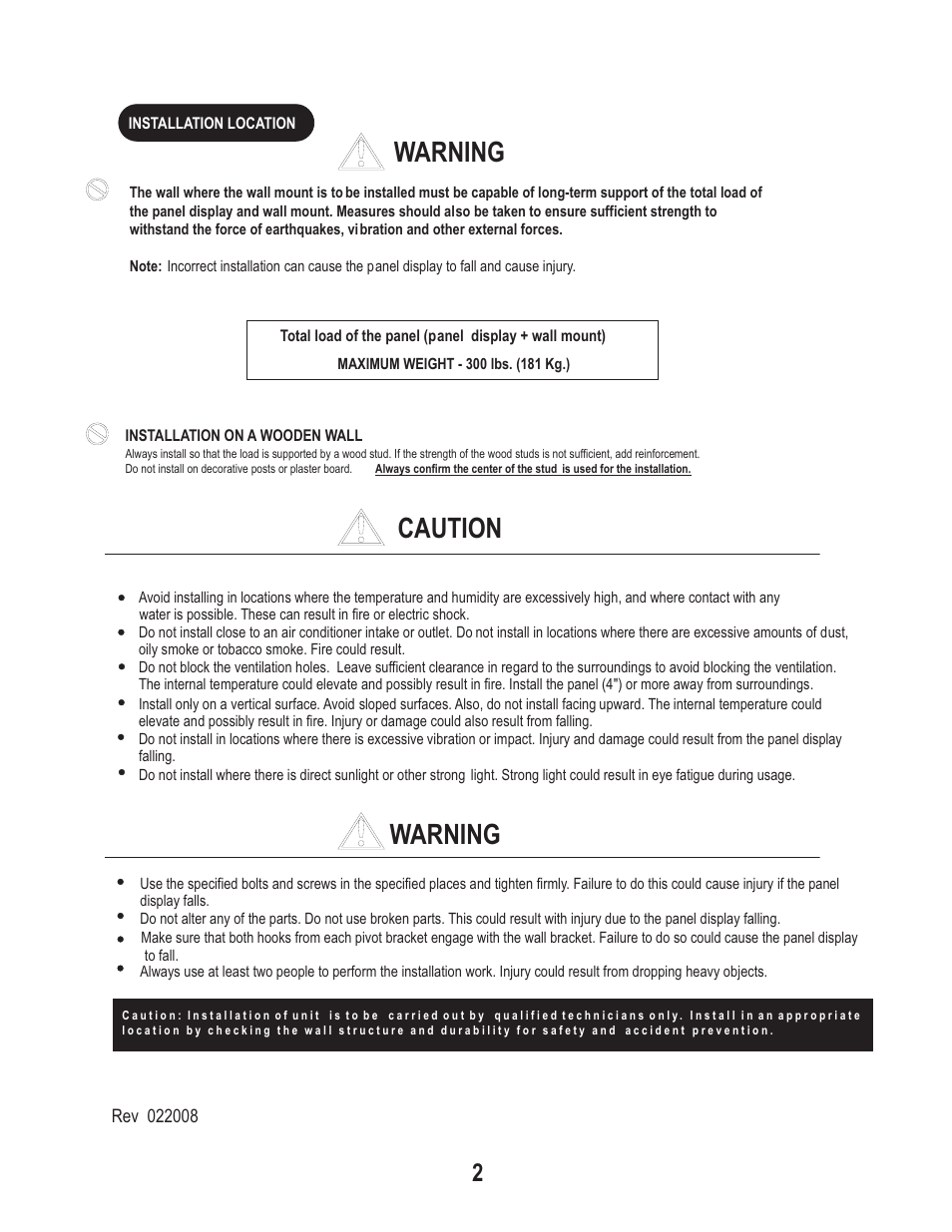 Caution warning warning | PDR Mounts pdm625f-8 User Manual | Page 2 / 5