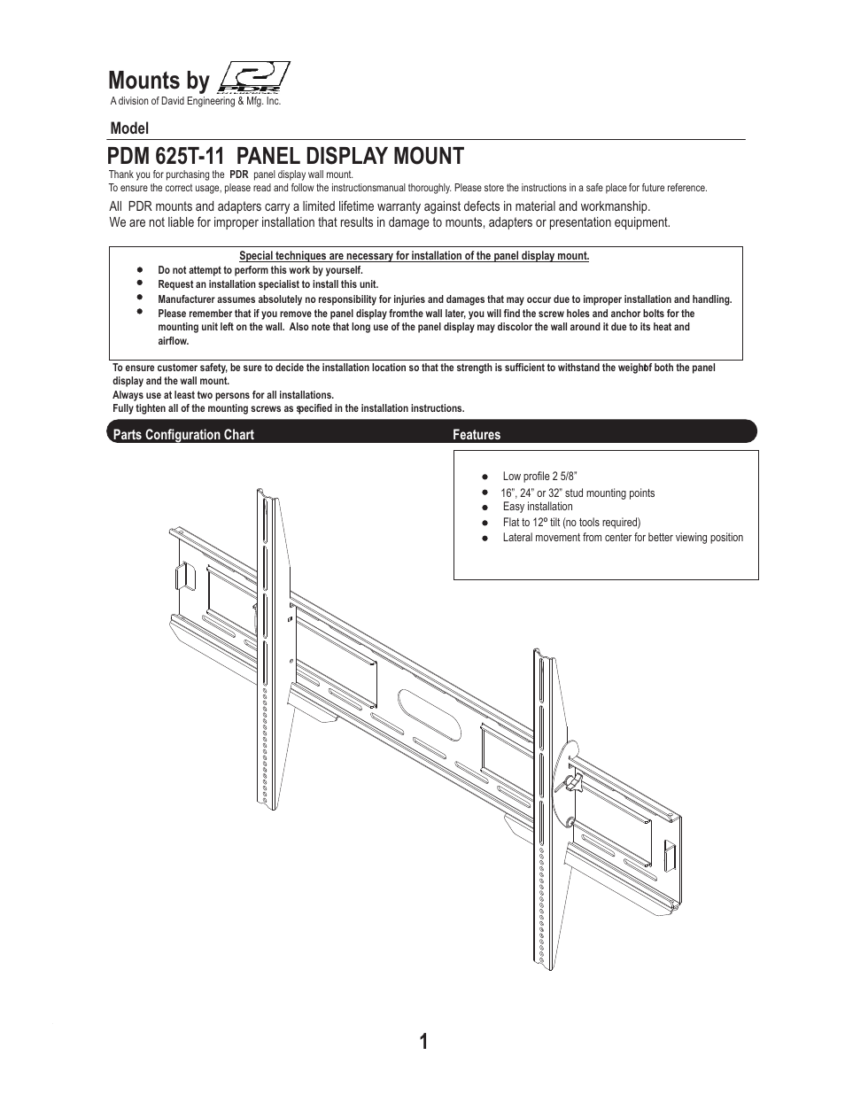 PDR Mounts pdm625t-11 User Manual | 5 pages