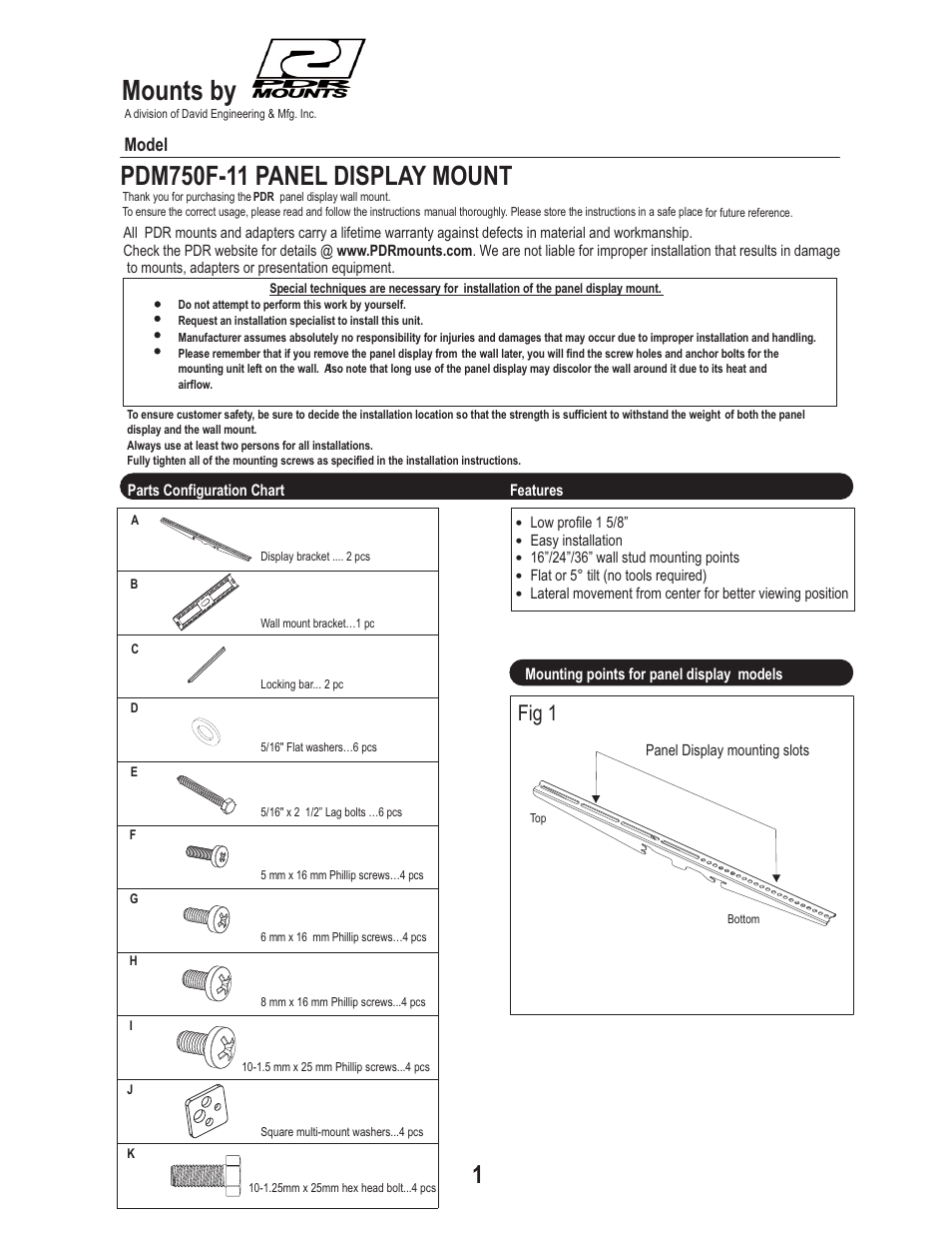 PDR Mounts pdm750f User Manual | 4 pages