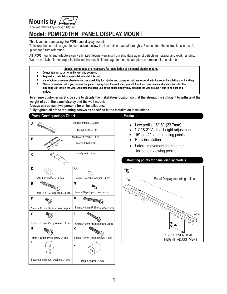 PDR Mounts pdm120thn User Manual | 4 pages