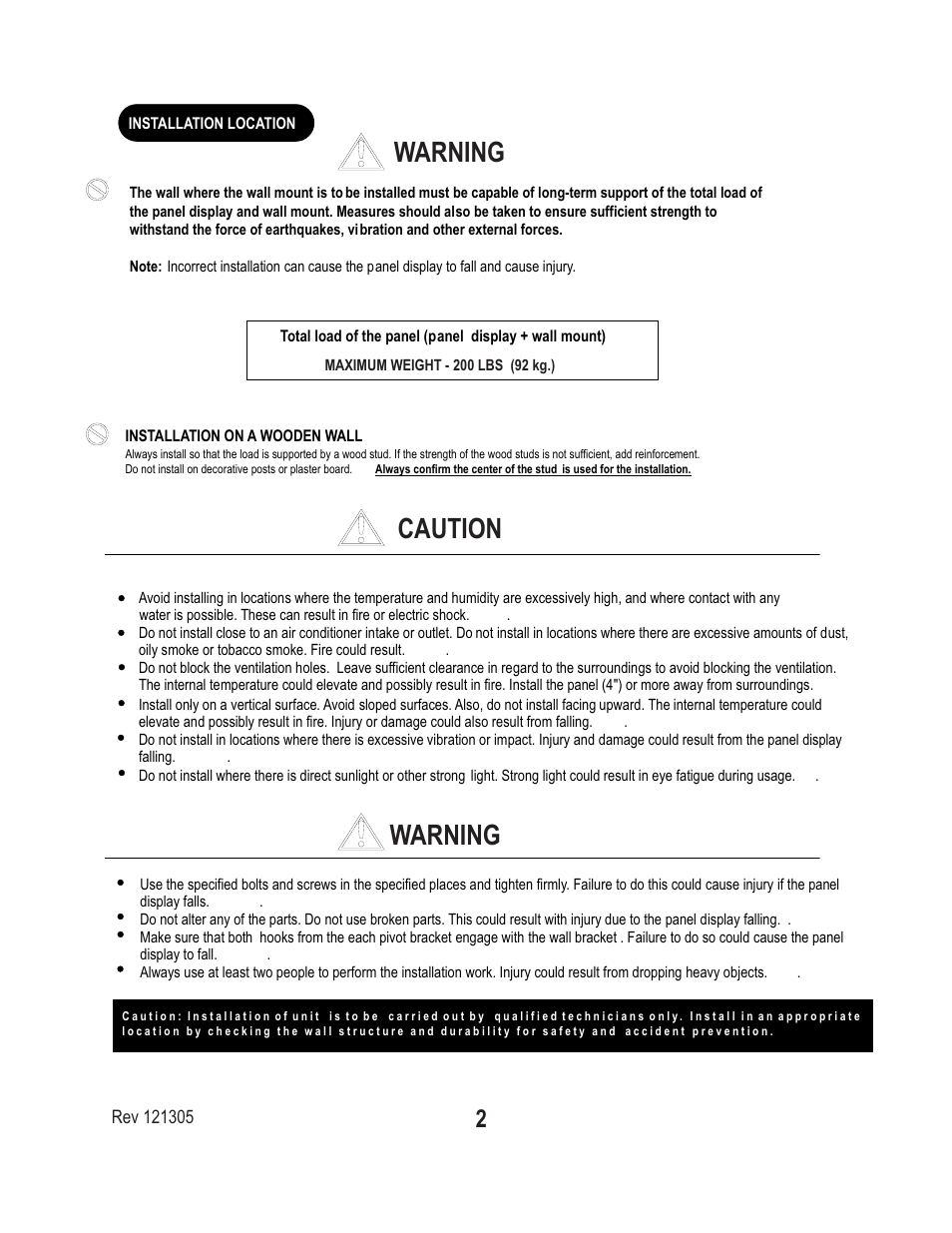 Caution warning warning | PDR Mounts pdm120thn User Manual | Page 2 / 4
