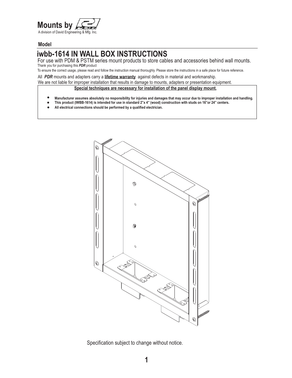 PDR Mounts iwbb1614 User Manual | 6 pages