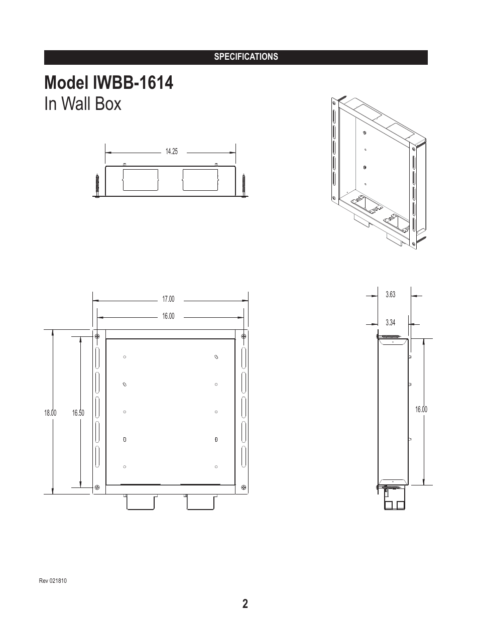 Model iwbb-1614 in wall box | PDR Mounts iwbb1614 User Manual | Page 2 / 6
