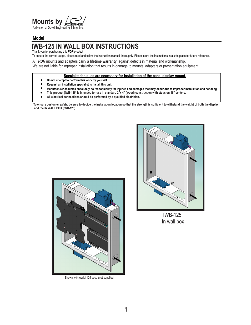 PDR Mounts IWB125 User Manual | 7 pages