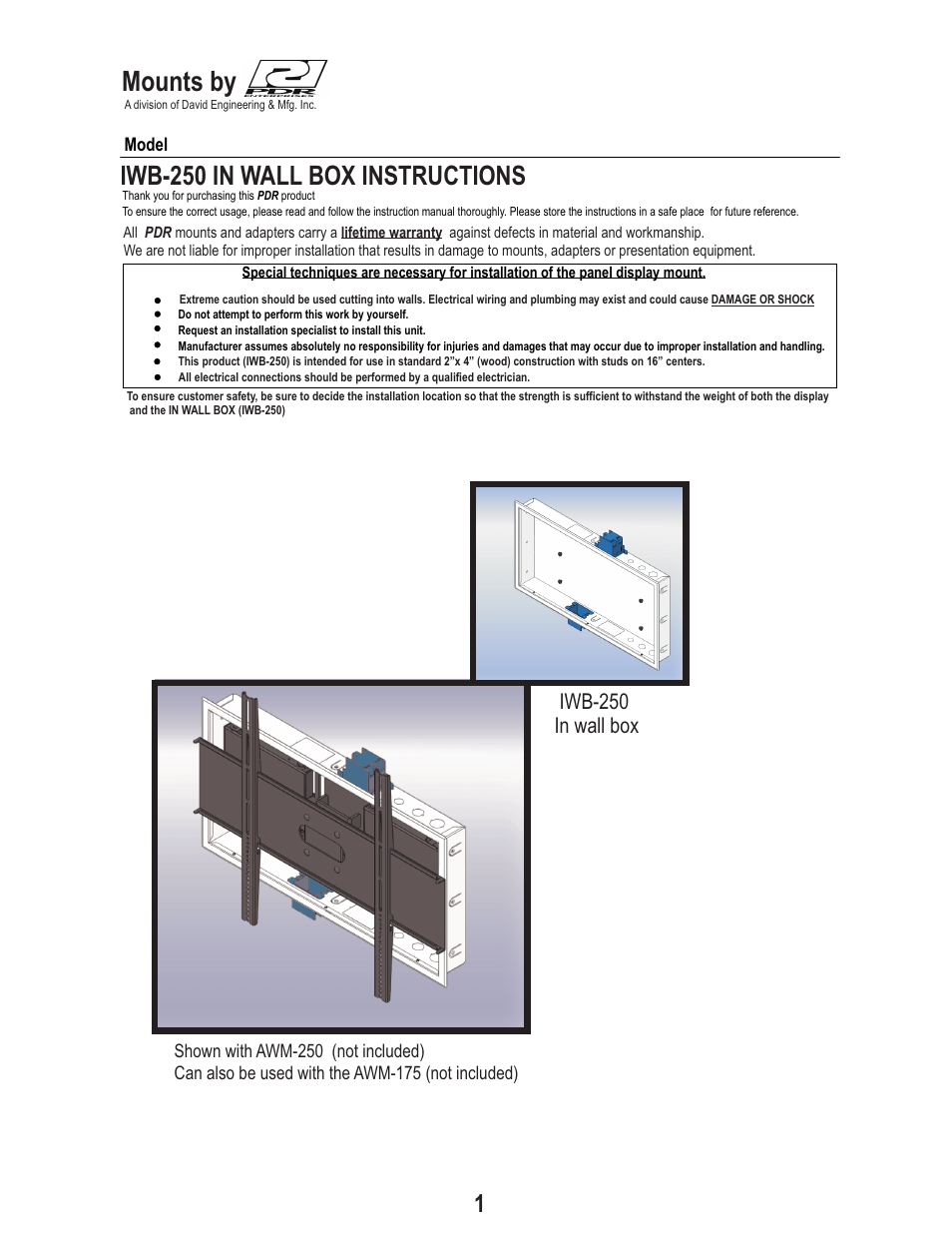 PDR Mounts iwbB250 User Manual | 8 pages