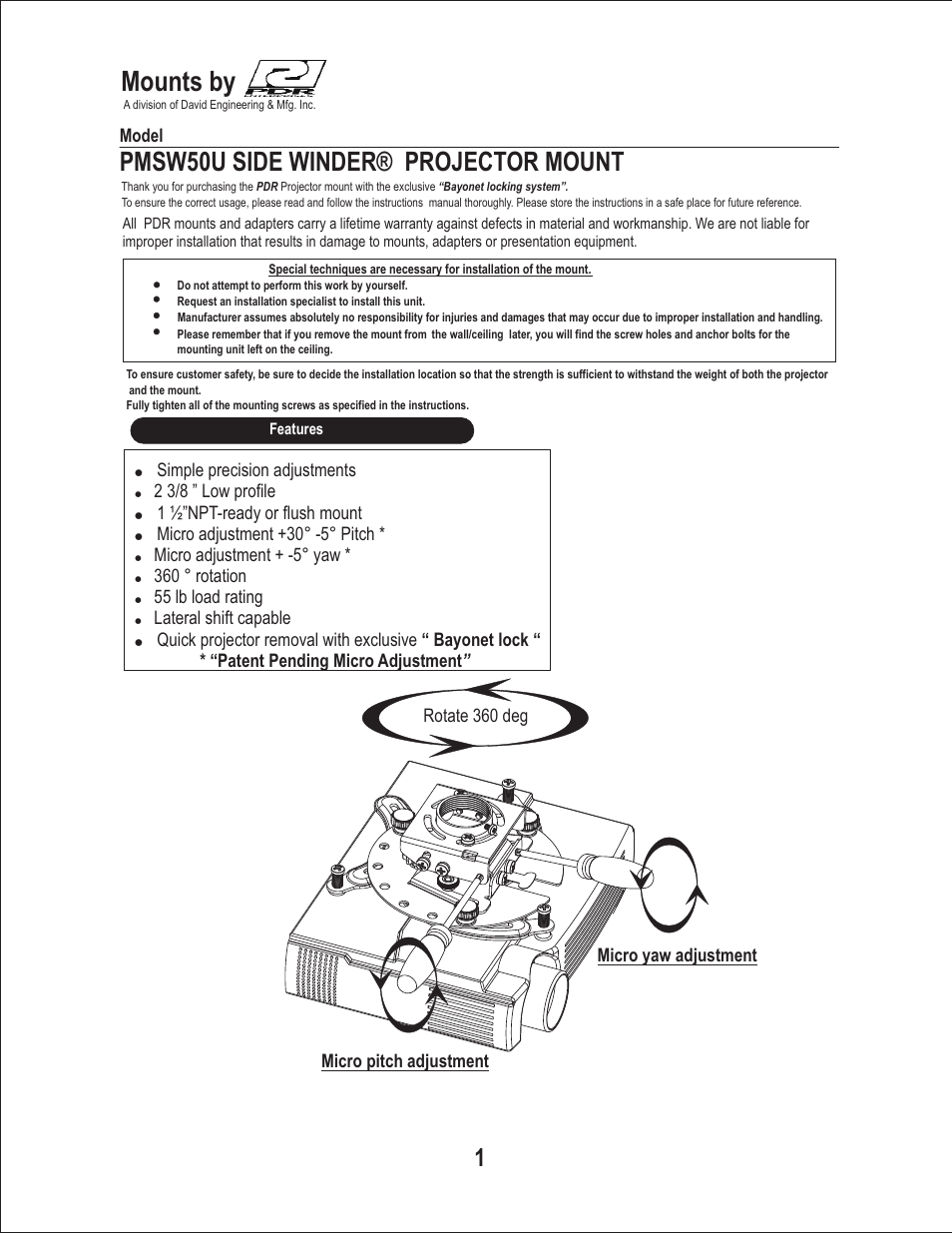 PDR Mounts pmsw50u User Manual | 6 pages