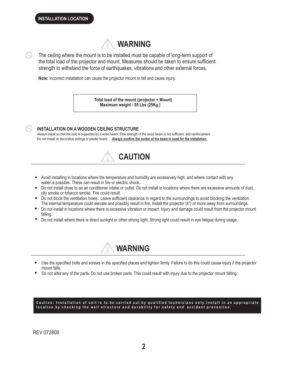 Caution warning warning | PDR Mounts pmsw50u User Manual | Page 2 / 6