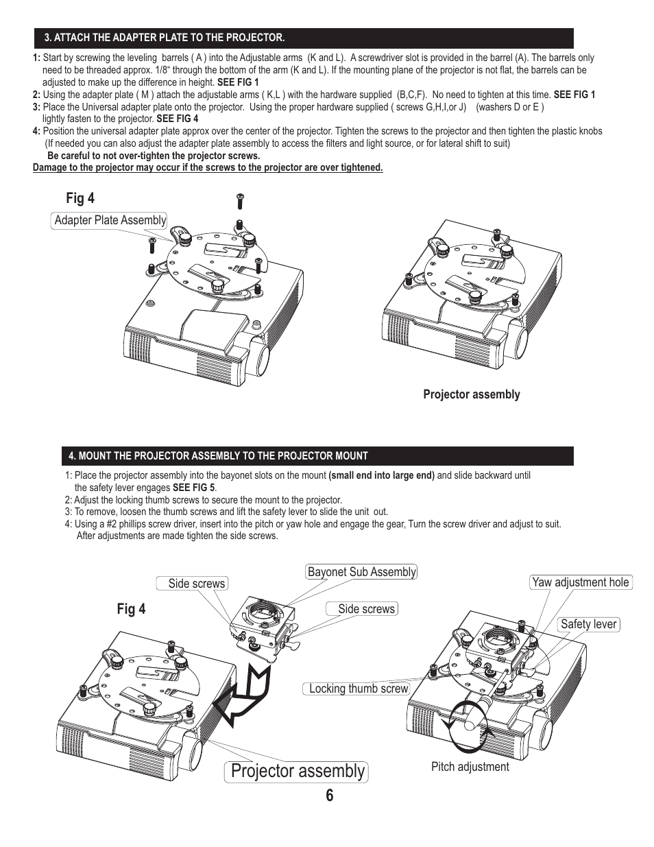 Projector assembly, Fig 4 | PDR Mounts pmsw50u User Manual | Page 6 / 6