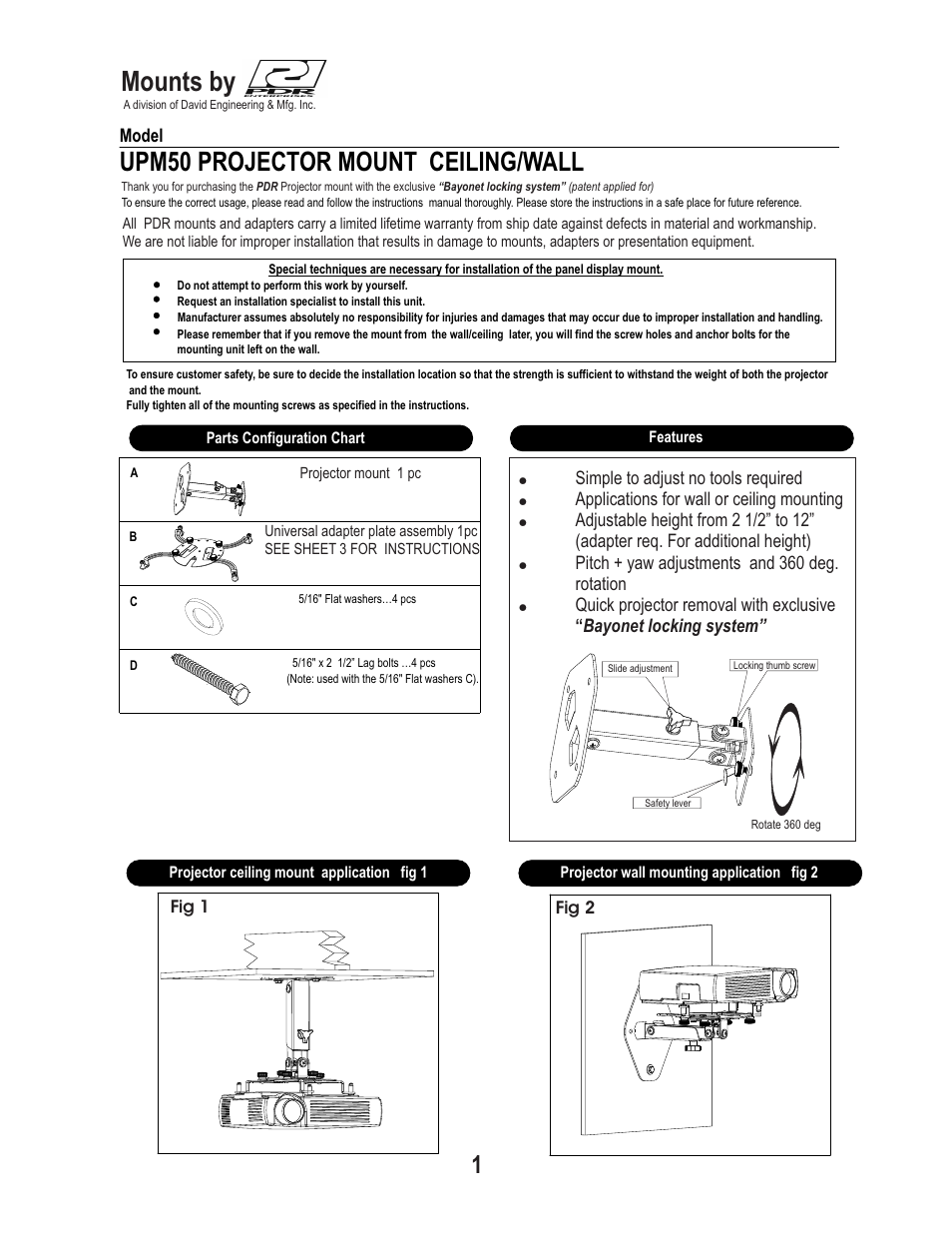 PDR Mounts upm50 User Manual | 5 pages
