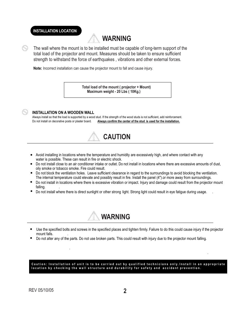 Caution warning warning | PDR Mounts upm50 User Manual | Page 2 / 5