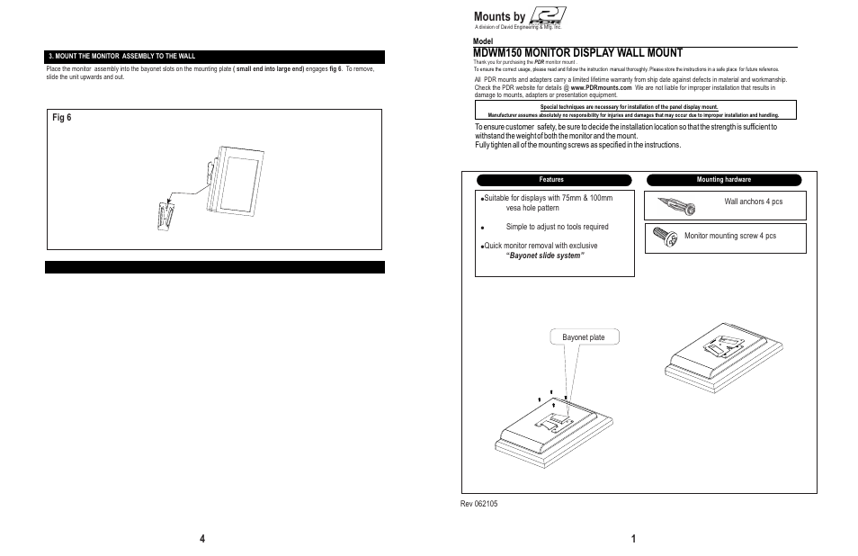 PDR Mounts MDWM150 User Manual | 2 pages