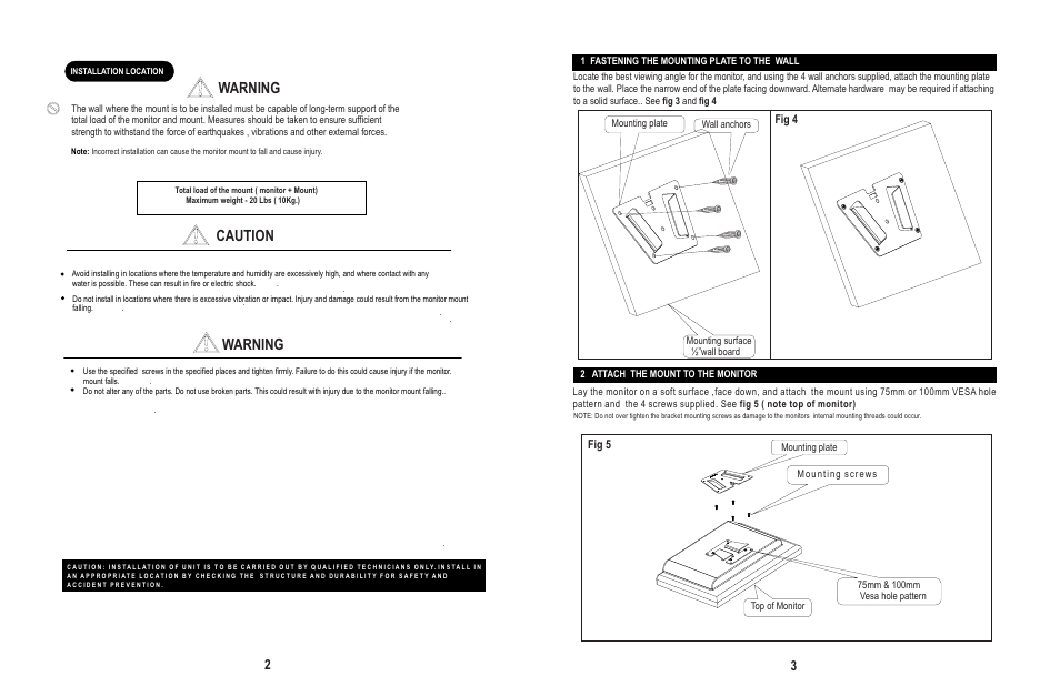 Caution warning warning, Fig 5 fig 4 | PDR Mounts MDWM150 User Manual | Page 2 / 2