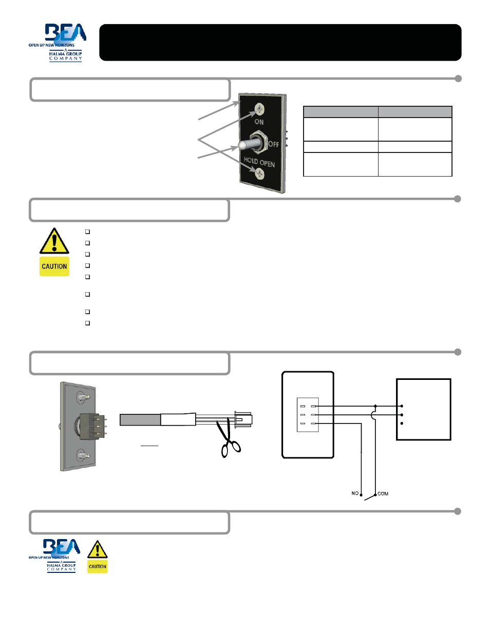 BEA Door Switch And Toggle Switch User Manual | 1 page