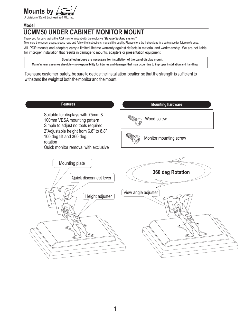 PDR Mounts UCMM50 User Manual | 4 pages
