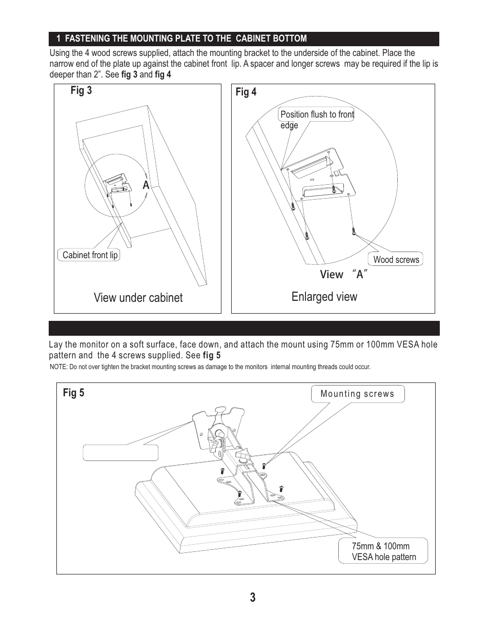 View under cabinet, Enlarged view | PDR Mounts UCMM50 User Manual | Page 3 / 4