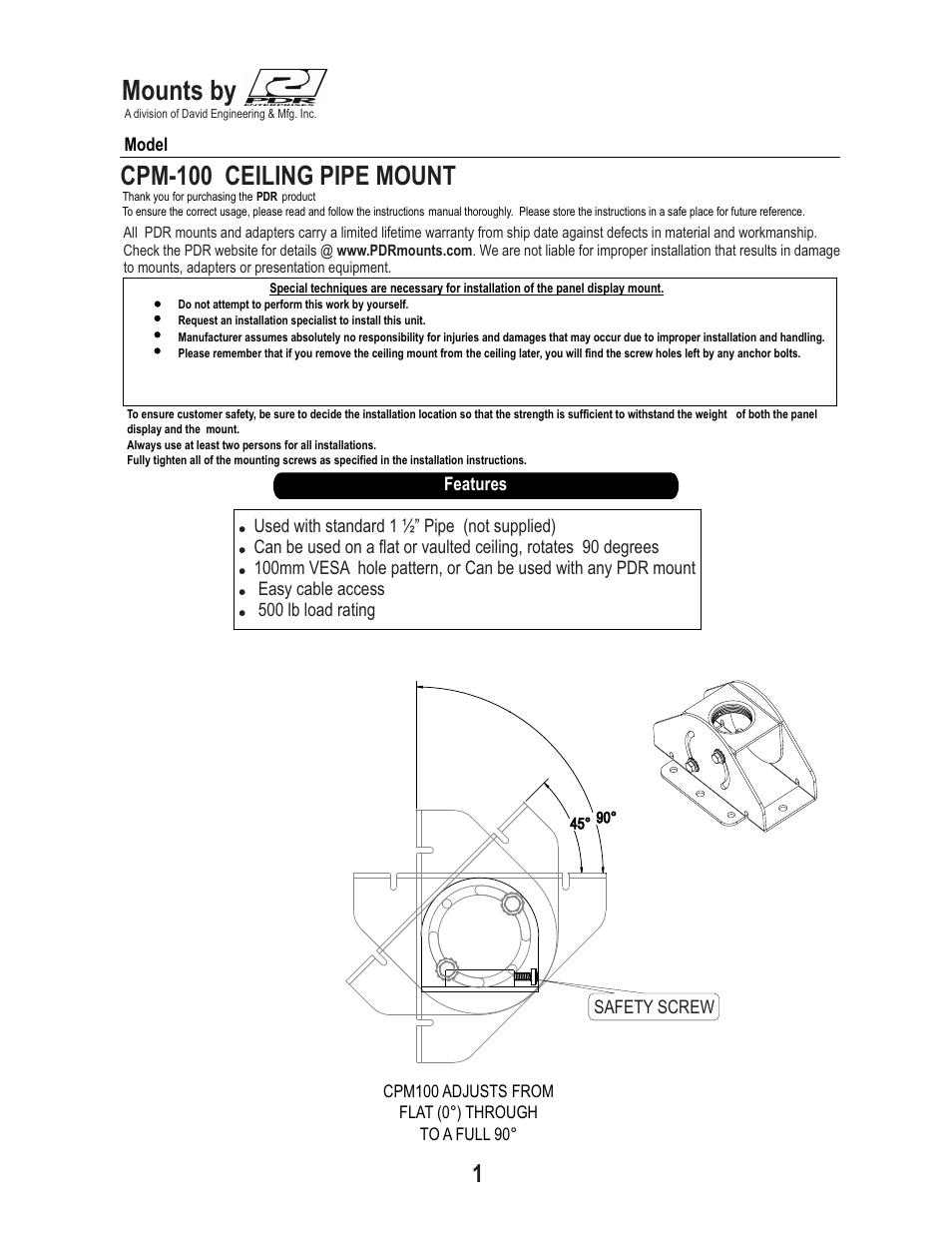 PDR Mounts cpm100 User Manual | 4 pages