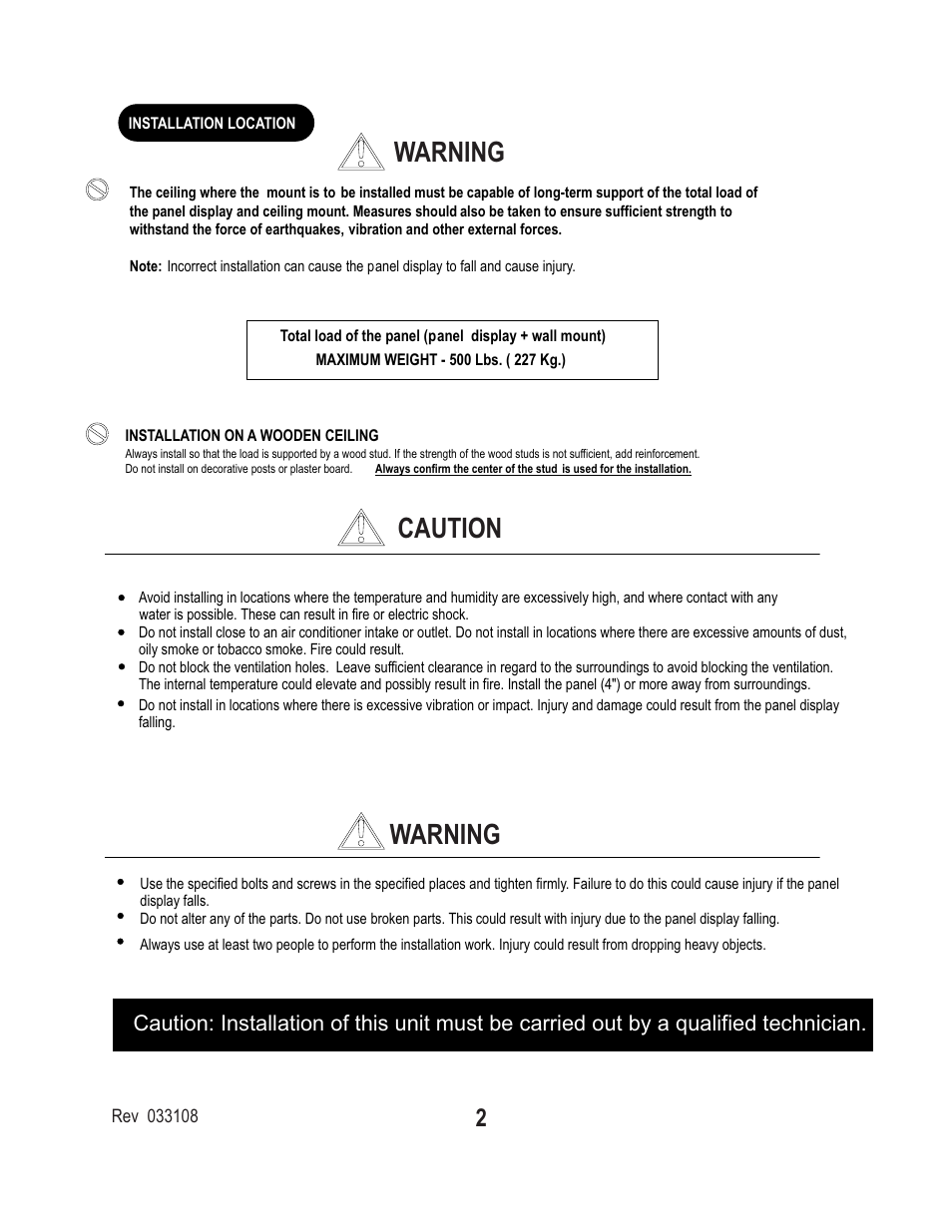 Caution warning warning | PDR Mounts cpm100 User Manual | Page 2 / 4