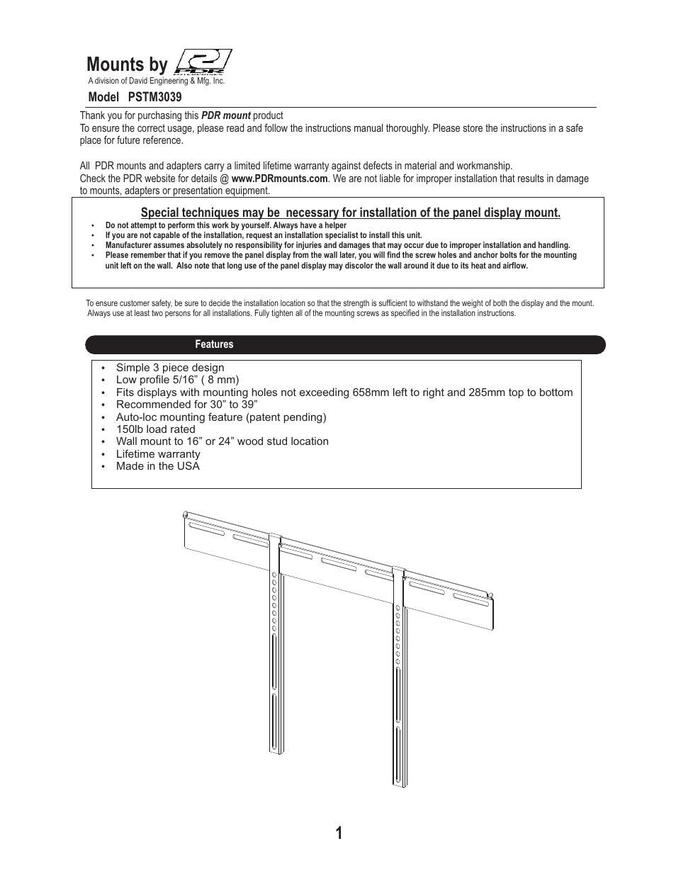 PDR Mounts pstm3039 User Manual | 7 pages