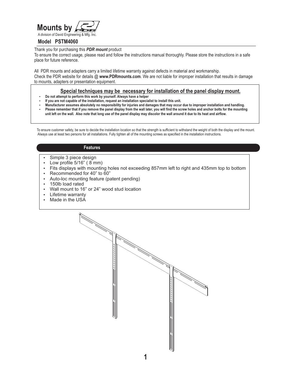 PDR Mounts pstm4060 User Manual | 7 pages