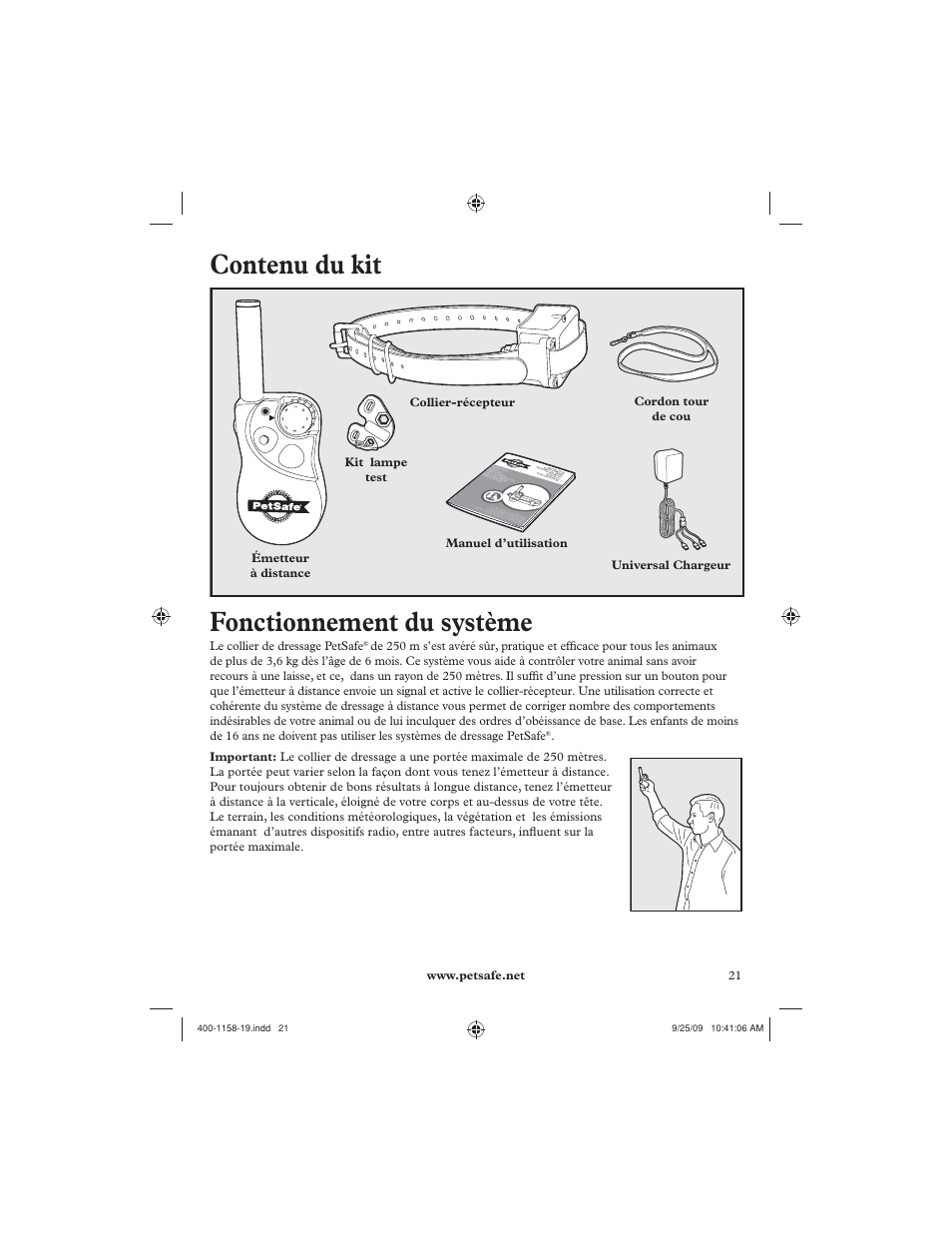 Contenu du kit, Fonctionnement du système | Petsafe 250 m Remote Trainer User Manual | Page 21 / 104