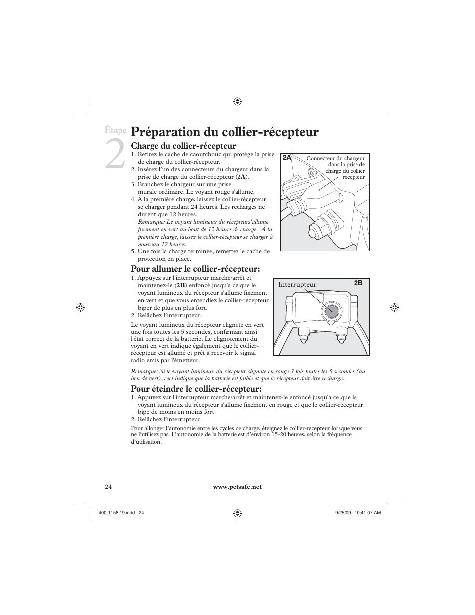 Préparation du collier-récepteur, Étape | Petsafe 250 m Remote Trainer User Manual | Page 24 / 104