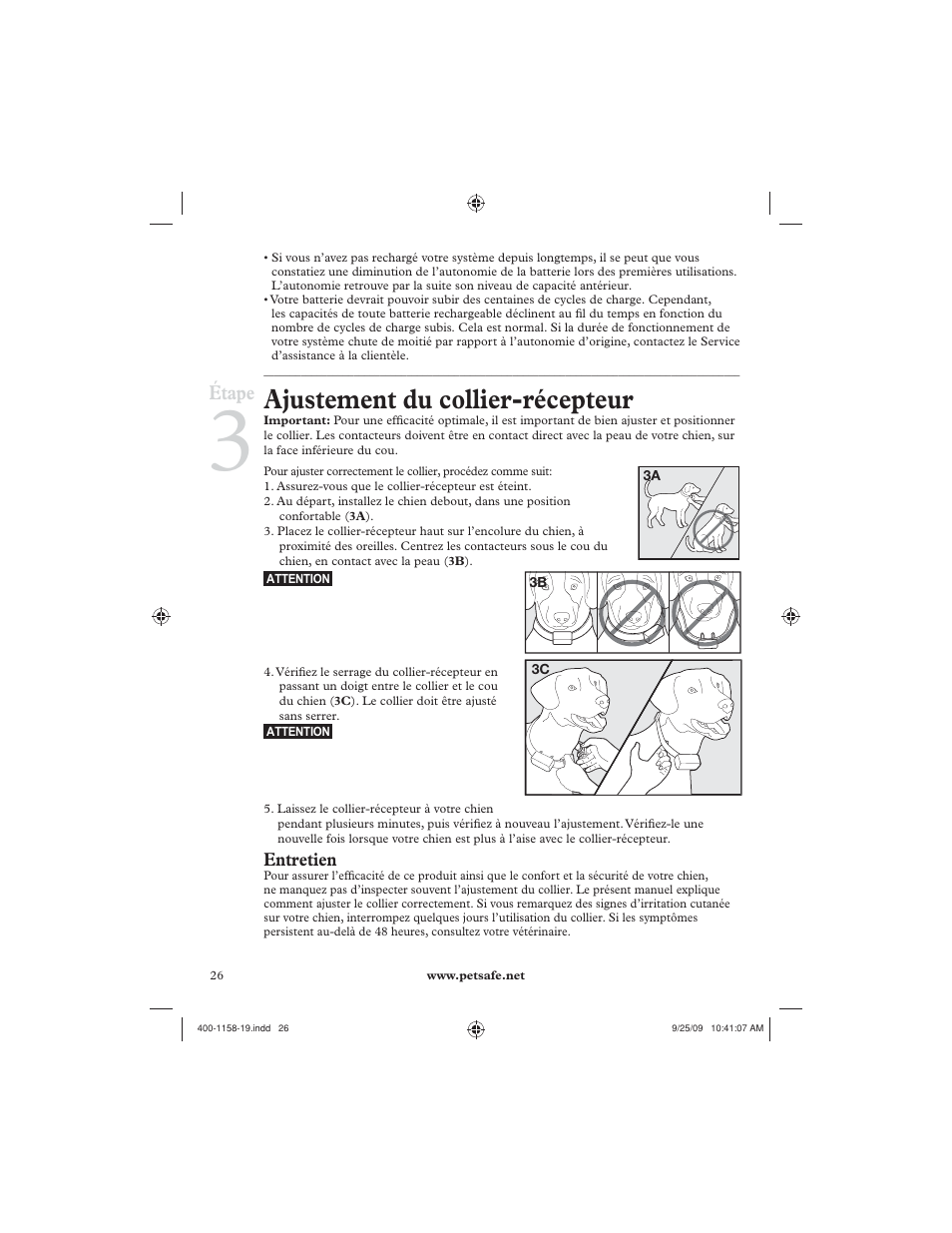 Ajustement du collier-récepteur, Étape | Petsafe 250 m Remote Trainer User Manual | Page 26 / 104