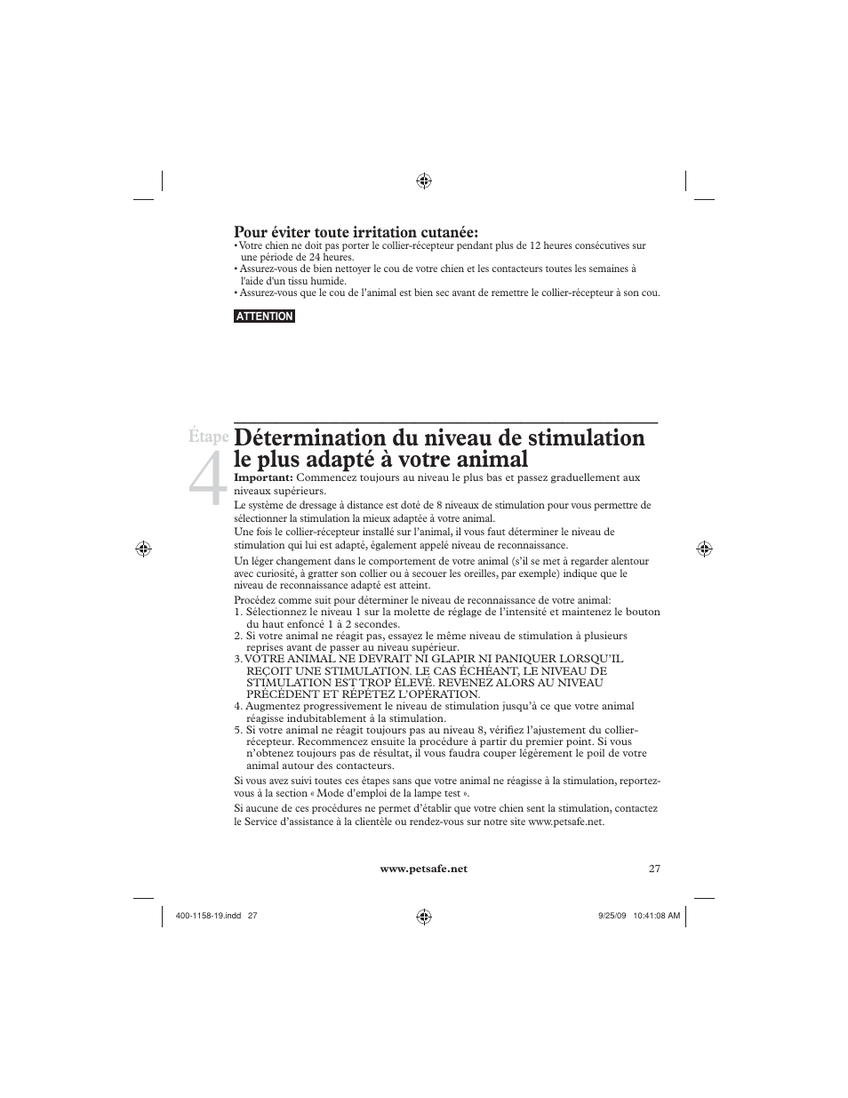 Étape | Petsafe 250 m Remote Trainer User Manual | Page 27 / 104