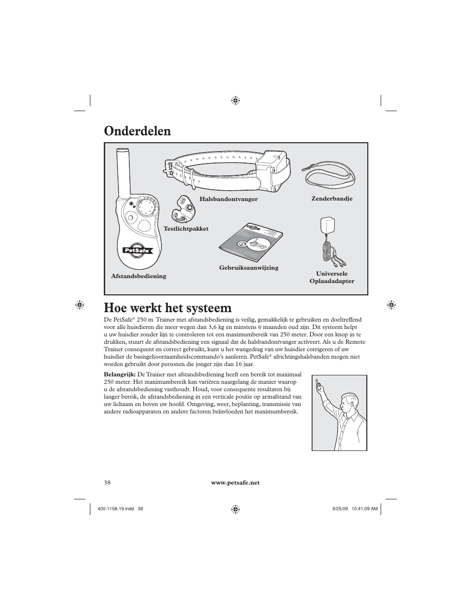 Onderdelen, Hoe werkt het systeem | Petsafe 250 m Remote Trainer User Manual | Page 38 / 104
