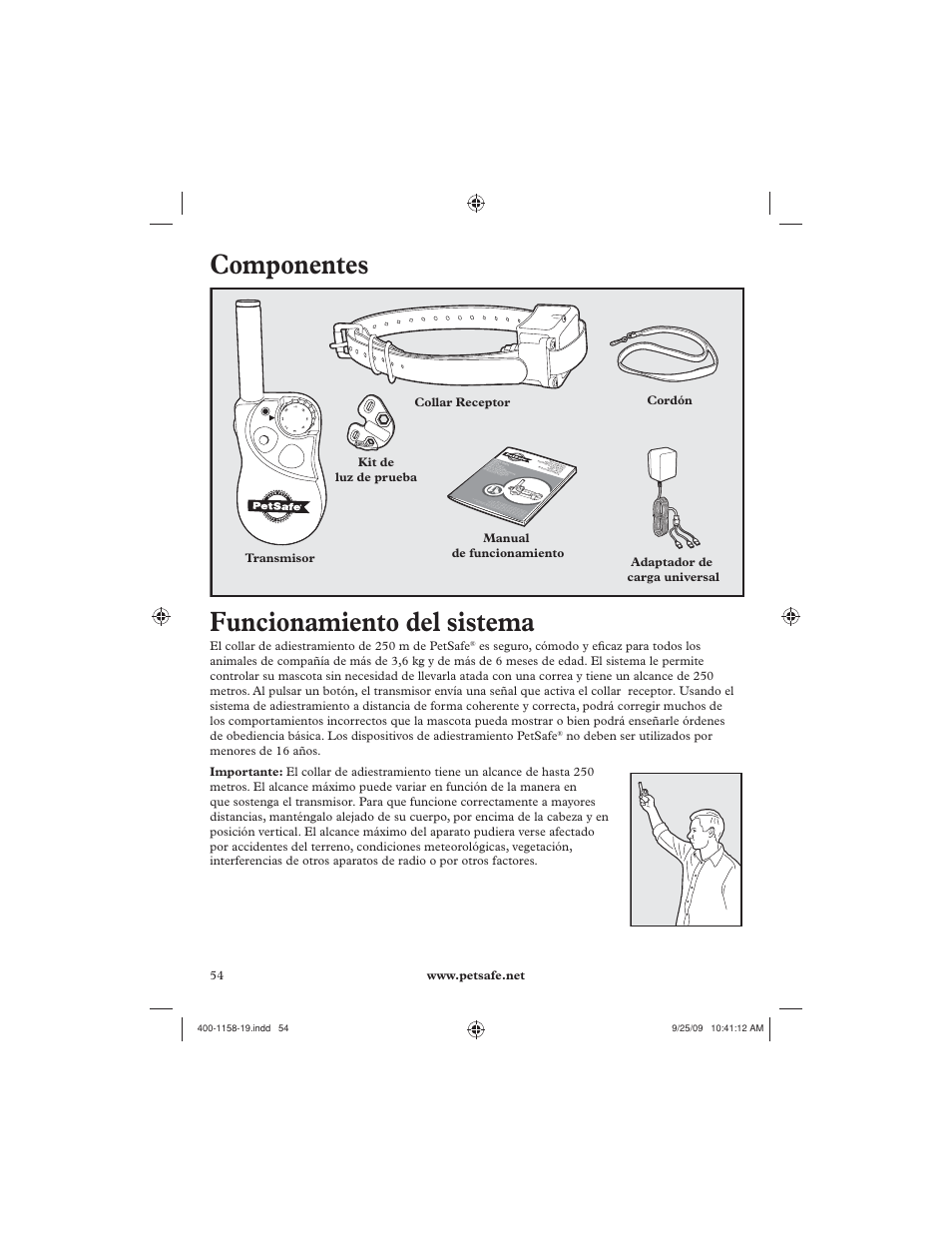 Componentes, Funcionamiento del sistema | Petsafe 250 m Remote Trainer User Manual | Page 54 / 104