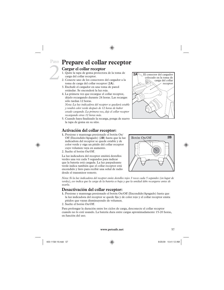 Prepare el collar receptor, Paso | Petsafe 250 m Remote Trainer User Manual | Page 57 / 104