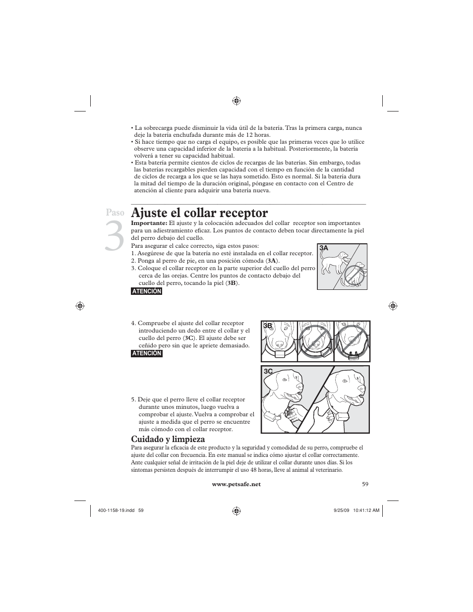 Ajuste el collar receptor, Paso | Petsafe 250 m Remote Trainer User Manual | Page 59 / 104