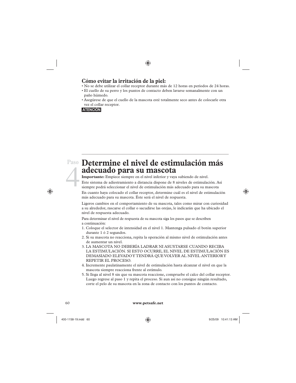 Paso | Petsafe 250 m Remote Trainer User Manual | Page 60 / 104