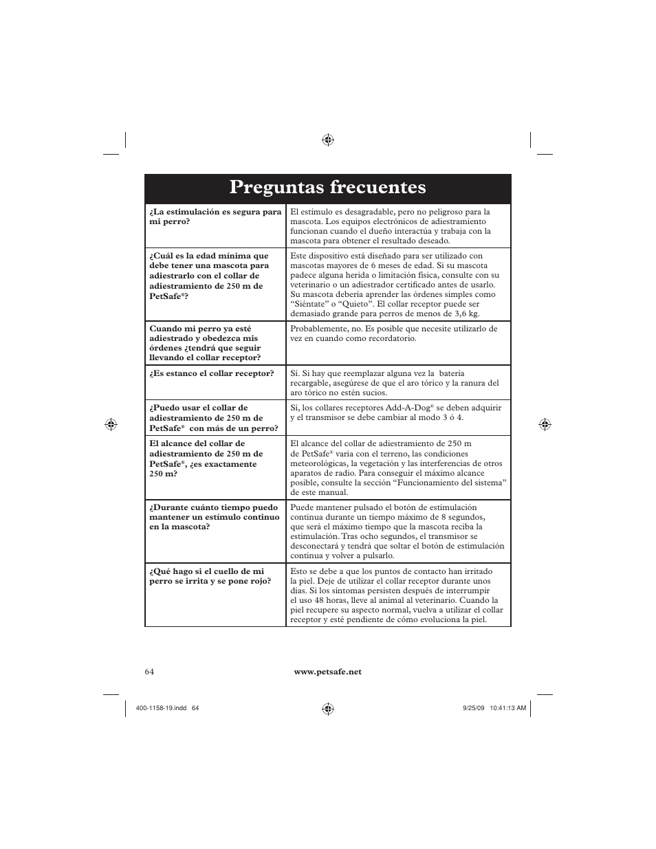 Preguntas frecuentes | Petsafe 250 m Remote Trainer User Manual | Page 64 / 104
