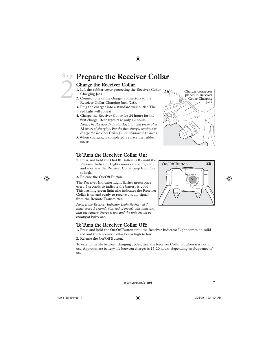 Prepare the receiver collar, Step | Petsafe 250 m Remote Trainer User Manual | Page 7 / 104