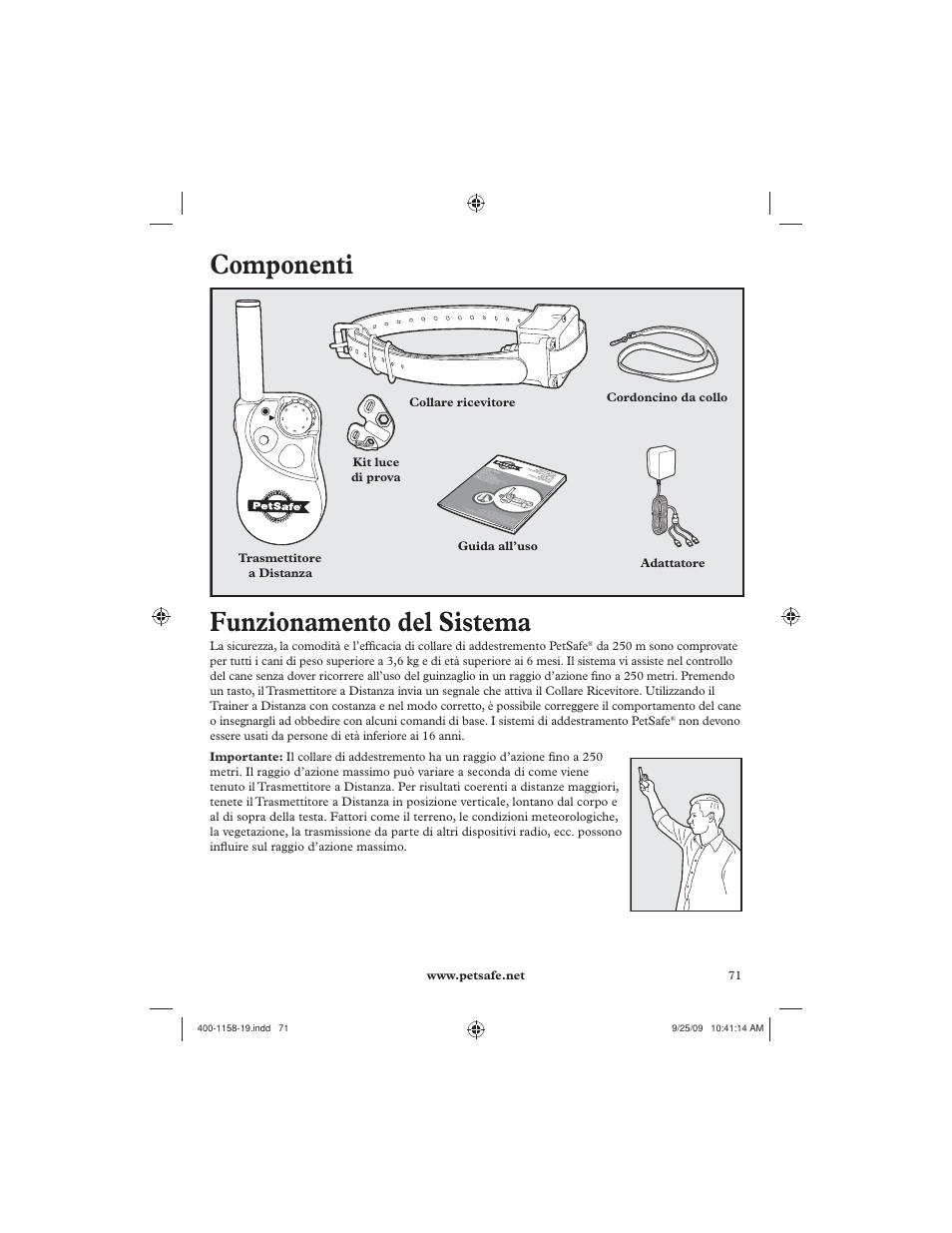 Componenti, Funzionamento del sistema | Petsafe 250 m Remote Trainer User Manual | Page 71 / 104