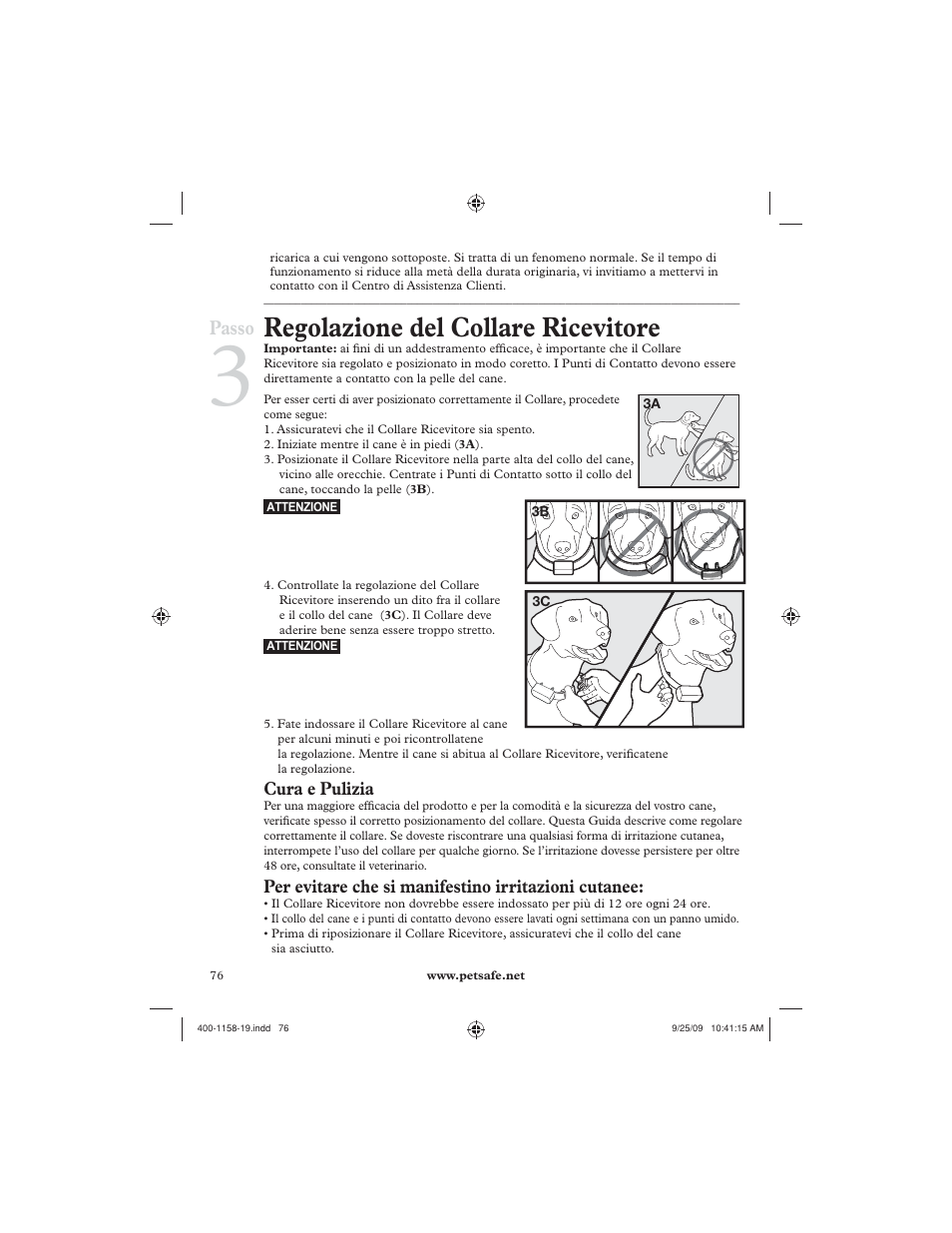 Regolazione del collare ricevitore, Passo | Petsafe 250 m Remote Trainer User Manual | Page 76 / 104