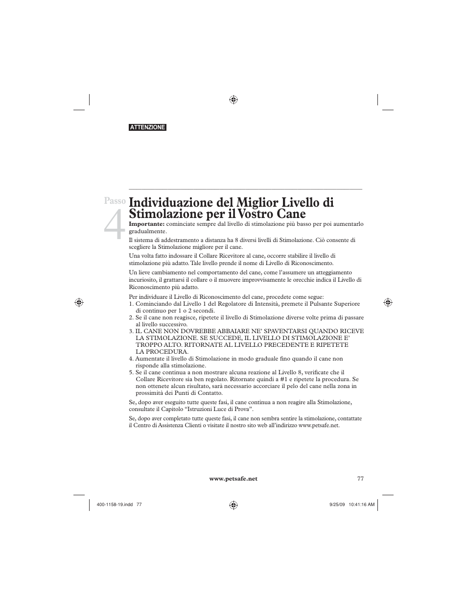 Passo | Petsafe 250 m Remote Trainer User Manual | Page 77 / 104