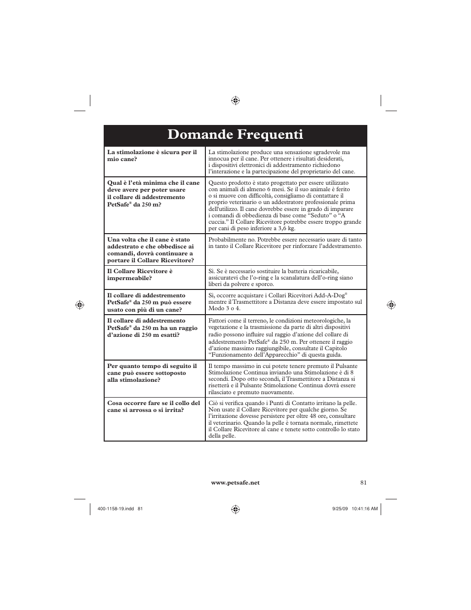 Domande frequenti | Petsafe 250 m Remote Trainer User Manual | Page 81 / 104
