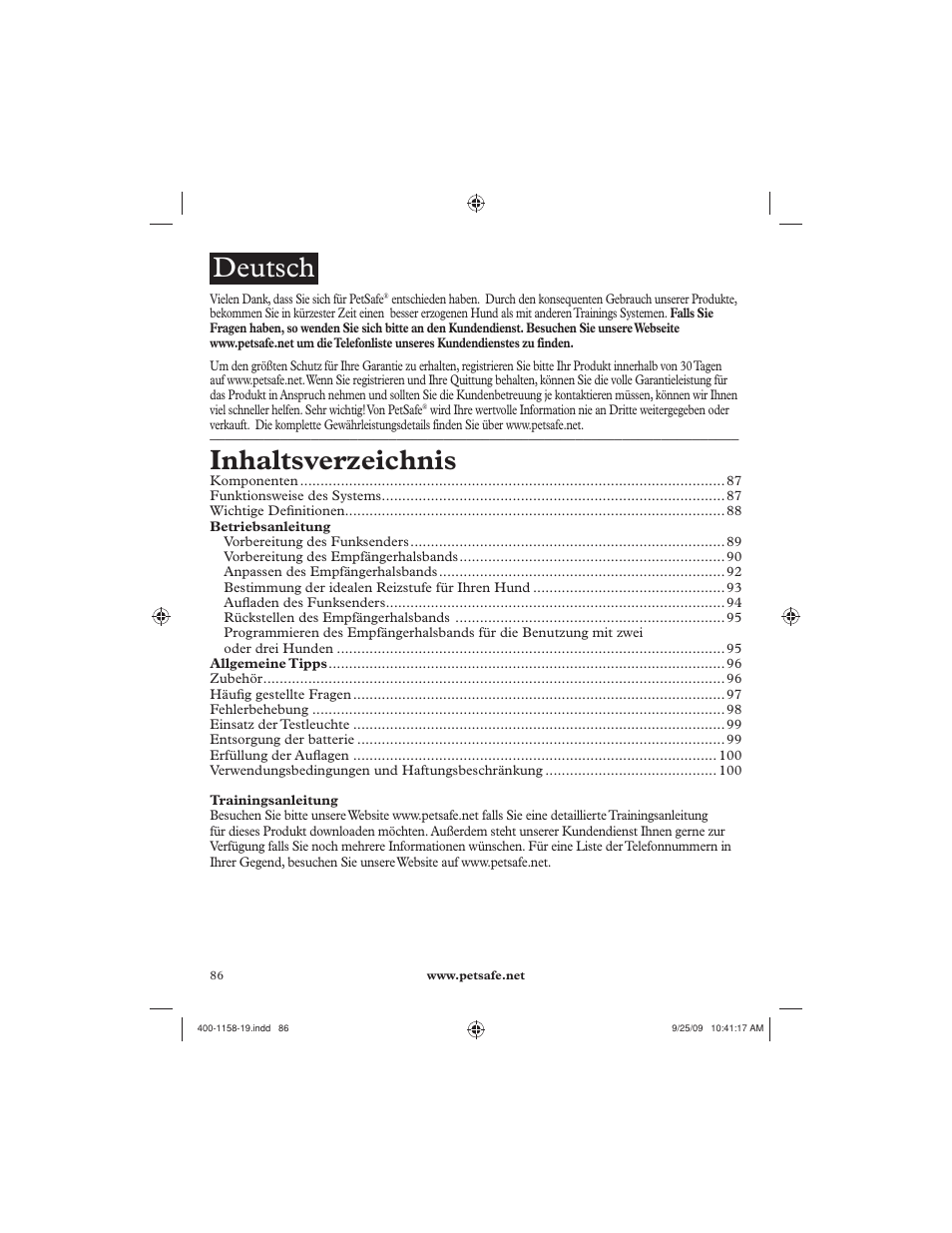 Petsafe 250 m Remote Trainer User Manual | Page 86 / 104