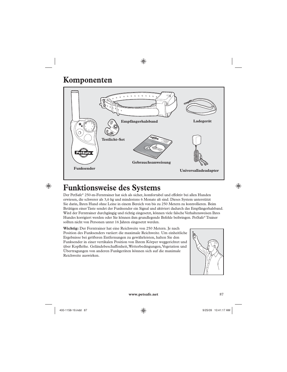Komponenten, Funktionsweise des systems | Petsafe 250 m Remote Trainer User Manual | Page 87 / 104