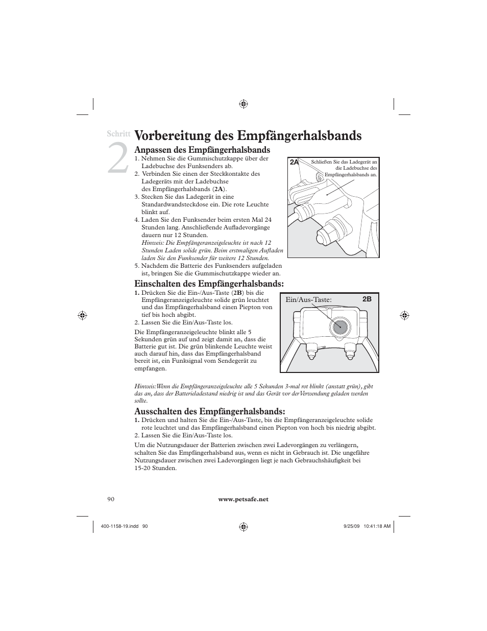 Vorbereitung des empfängerhalsbands | Petsafe 250 m Remote Trainer User Manual | Page 90 / 104