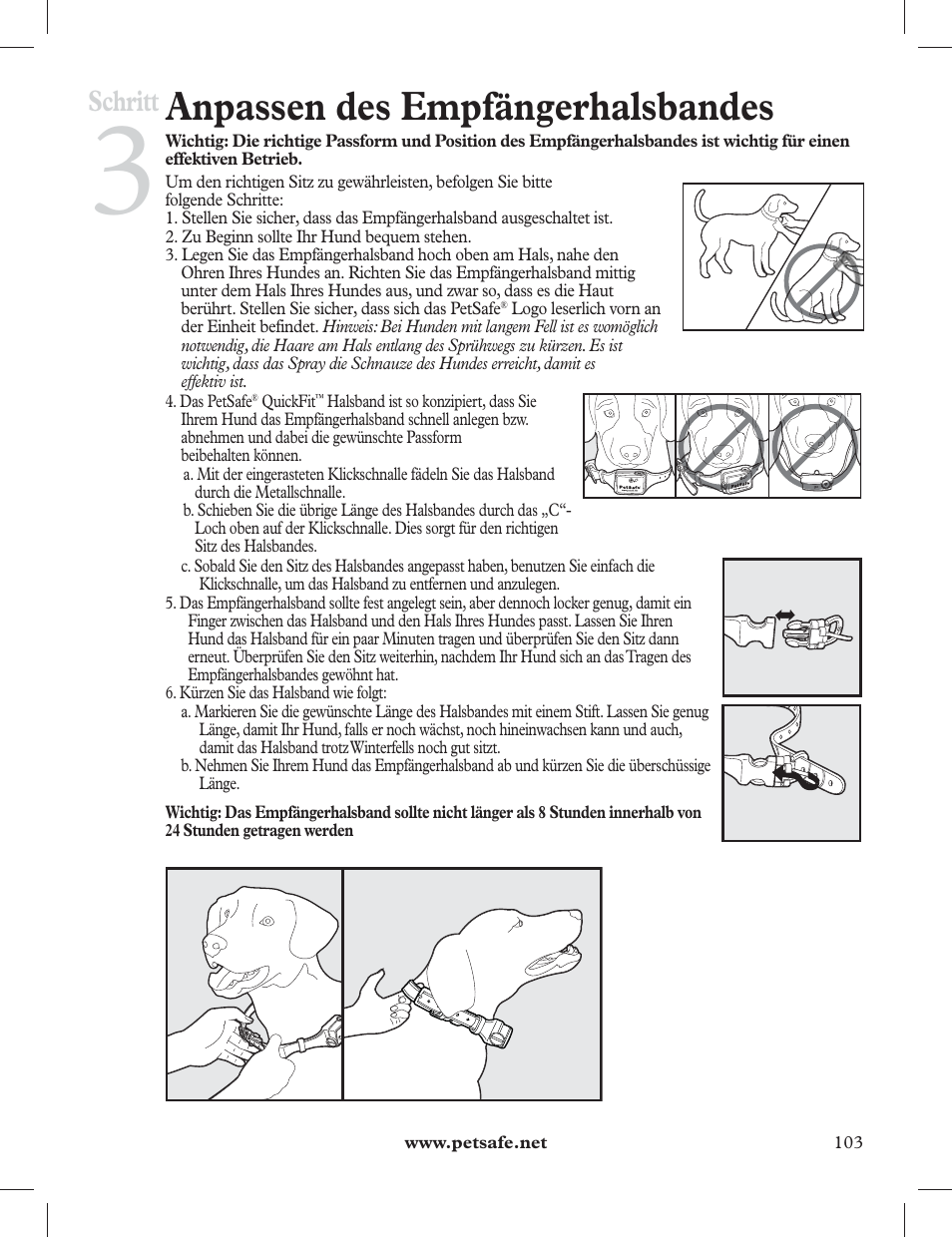 Anpassen des empfängerhalsbandes, Schritt | Petsafe 275 m Deluxe Remote Spray Trainer User Manual | Page 103 / 116
