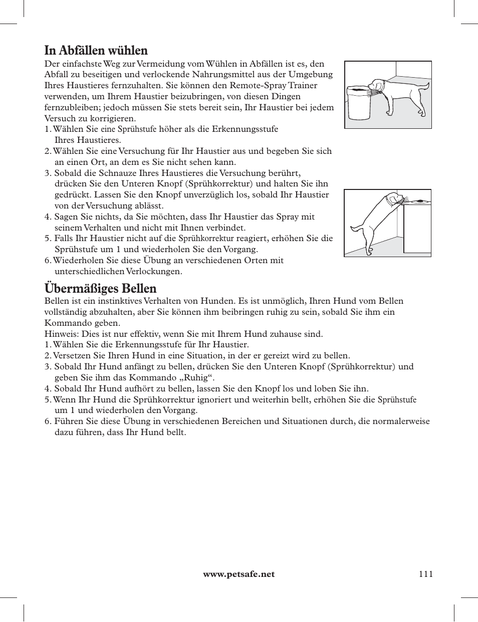 Übermäßiges bellen | Petsafe 275 m Deluxe Remote Spray Trainer User Manual | Page 111 / 116