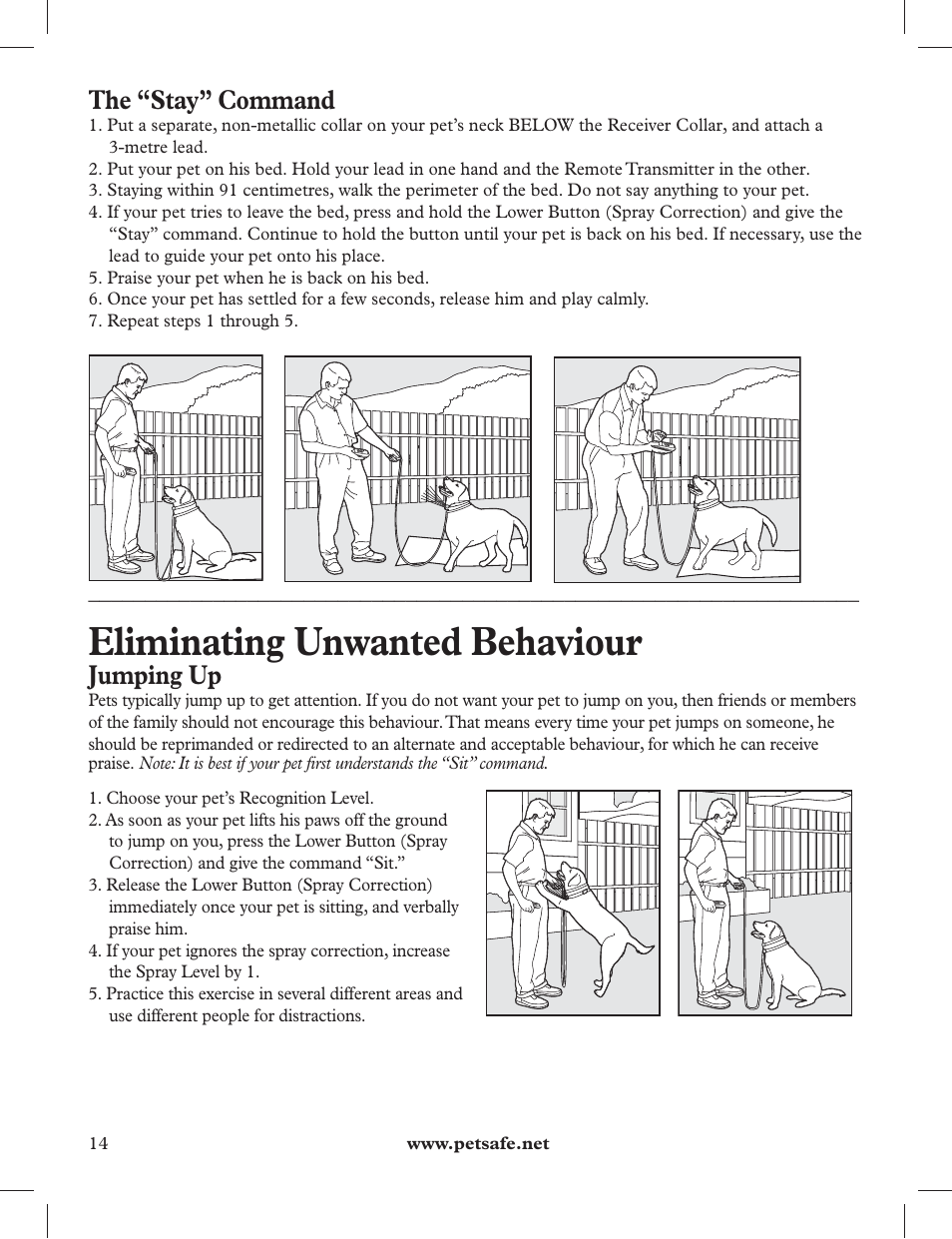 Eliminating unwanted behaviour, The “stay” command, Jumping up | Petsafe 275 m Deluxe Remote Spray Trainer User Manual | Page 14 / 116