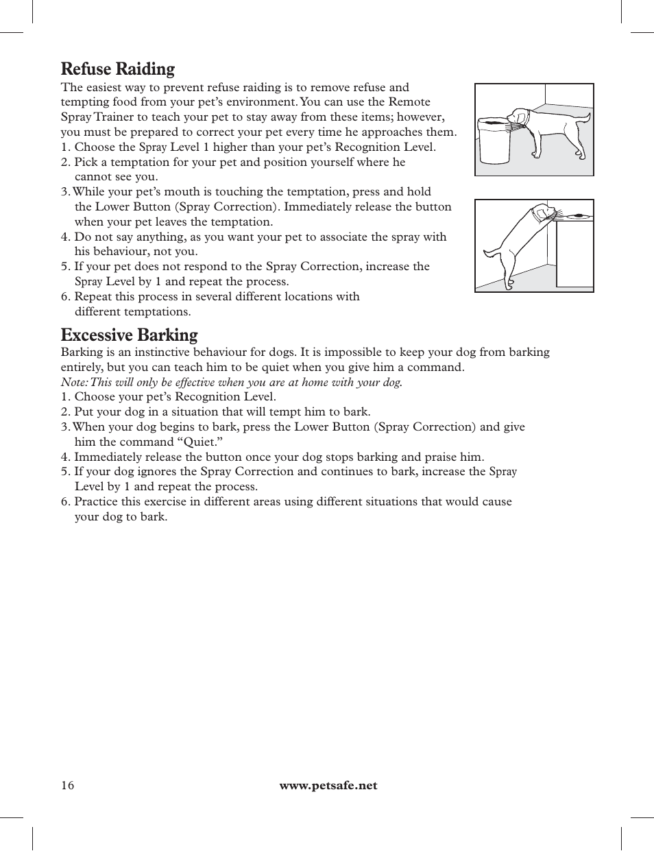 Refuse raiding, Excessive barking | Petsafe 275 m Deluxe Remote Spray Trainer User Manual | Page 16 / 116