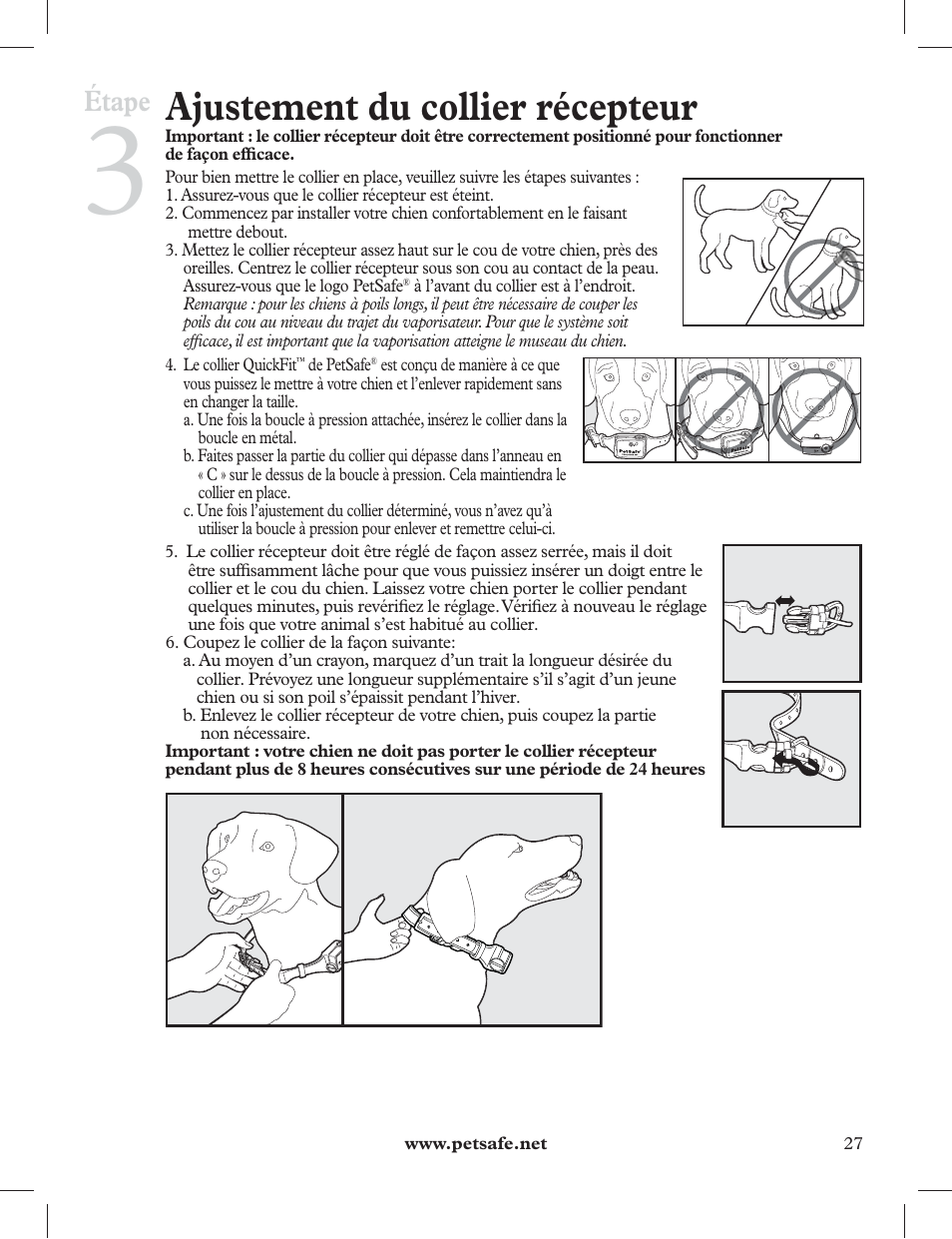 Ajustement du collier récepteur, Étape | Petsafe 275 m Deluxe Remote Spray Trainer User Manual | Page 27 / 116