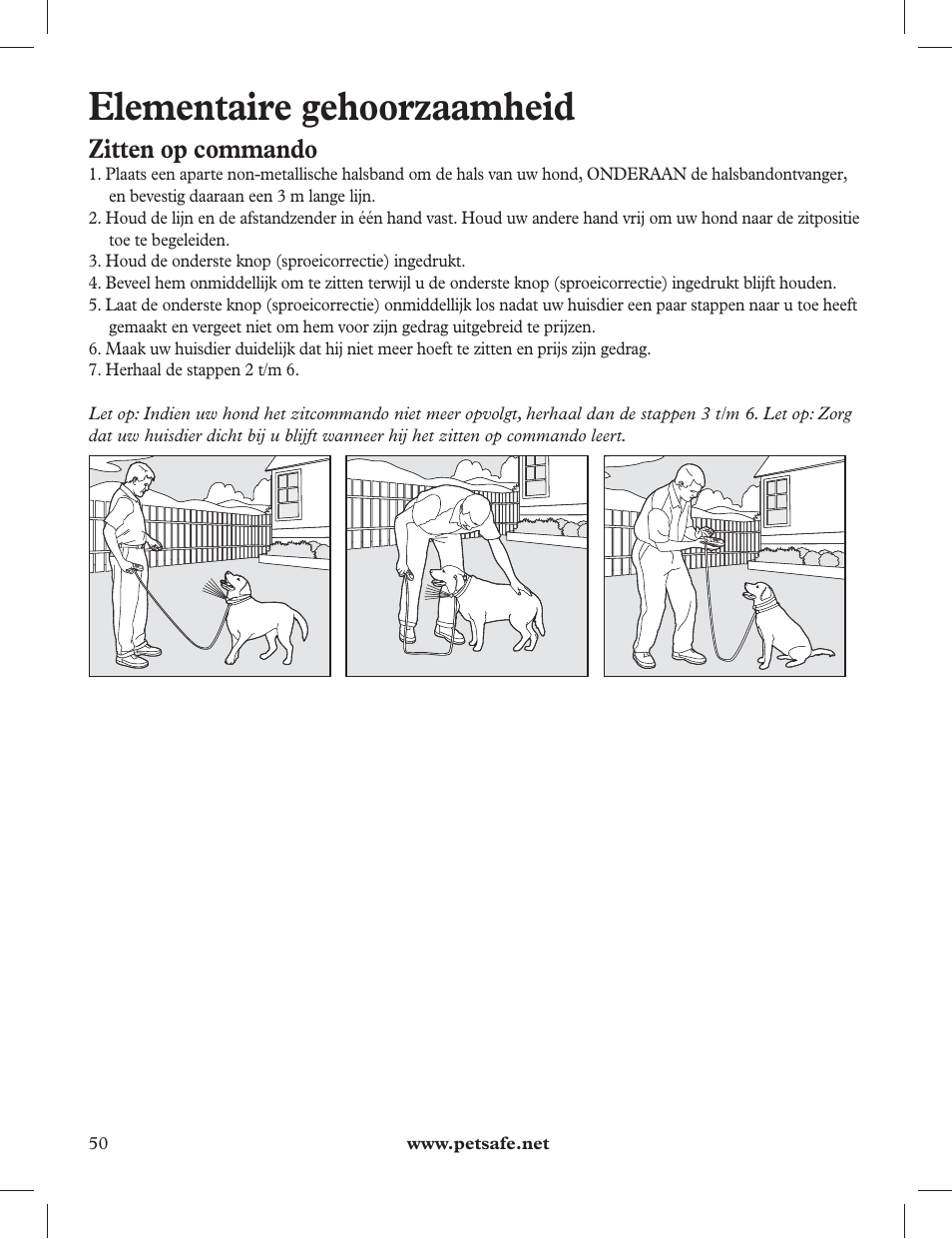Elementaire gehoorzaamheid, Zitten op commando | Petsafe 275 m Deluxe Remote Spray Trainer User Manual | Page 50 / 116