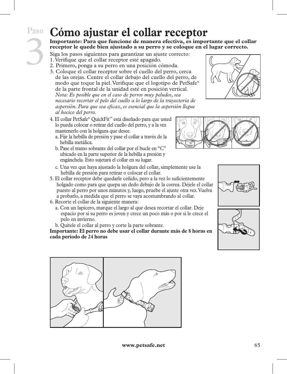 Cómo ajustar el collar receptor, Paso | Petsafe 275 m Deluxe Remote Spray Trainer User Manual | Page 65 / 116