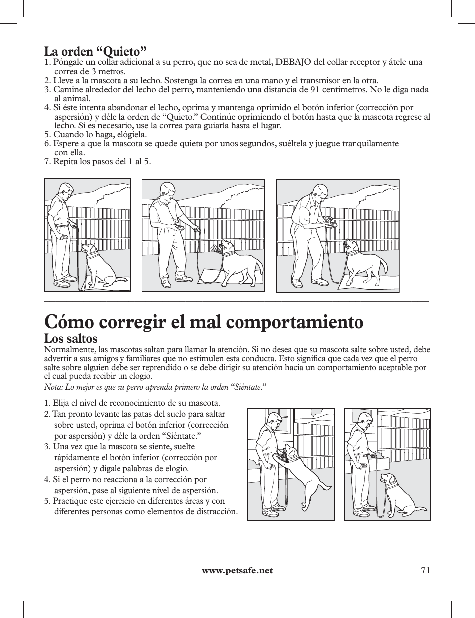 Cómo corregir el mal comportamiento, La orden “quieto, Los saltos | Petsafe 275 m Deluxe Remote Spray Trainer User Manual | Page 71 / 116