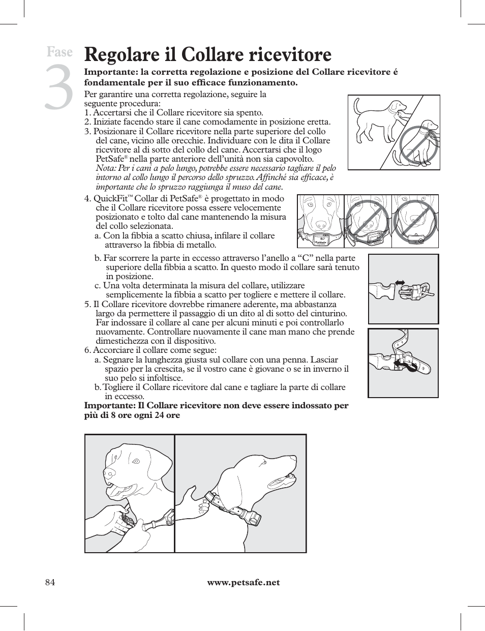 Regolare il collare ricevitore, Fase | Petsafe 275 m Deluxe Remote Spray Trainer User Manual | Page 84 / 116